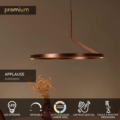 Lucide APPLAUSE - Suspension - Ø 60 cm - LED Dim. - CCT - 1x32W 2700K/4000K - Détecteur à balayage manuel - Café | Premium